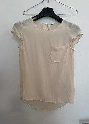 Нюдовая базовая шелковая блузка футболка yas y.a.s silk шелк оригинал