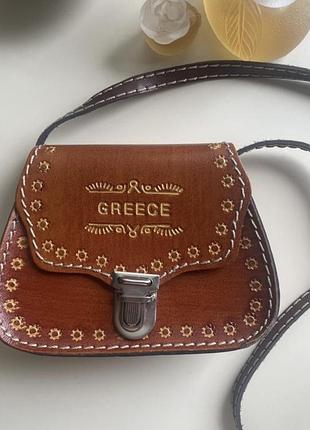 Кожаная рыжая сумочка с тиснением hand made греция!!!
