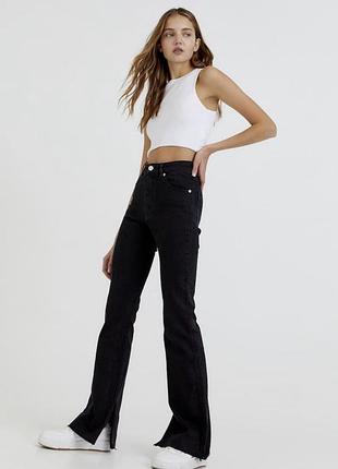 Чёрные джинсы клеш bootcut с высокой посадкой и разрезами на рост 173-175!