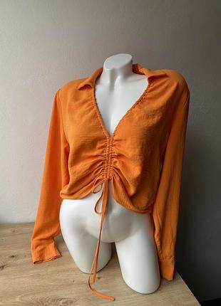 Оранжева вкорочена блуза/сорочка хл