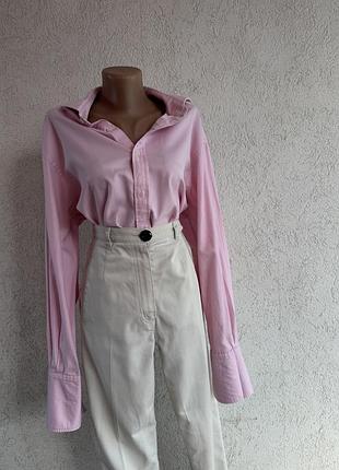 Рубашка с длинными рукавами 100% хлопок розового цвета оверсайз свободная посадка розовая блуза блузка рубашка под запонки