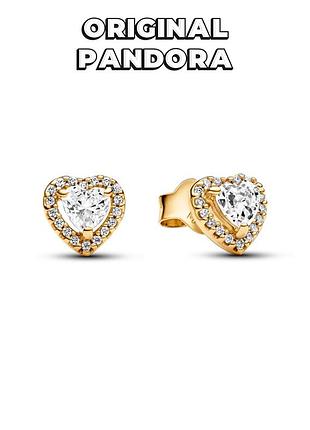 Пандора оригинал из сша искренние чувства серьги сердце с камнями позолота золото original pandora