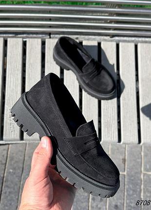 Класичні чорні замшеві лофери 25,5 см