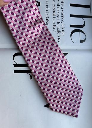 Галстук розовый малиновый в клетку marks & spenser шелк