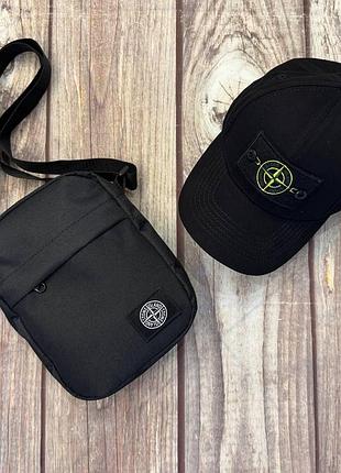 Комплект 2в1 кепка + сумма-мессенджер stone island черного цвета турция