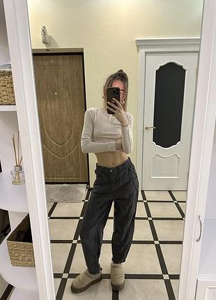 Брюки мом, легкі весняні сірі штани банани від zara