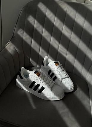 Жіночі кросівки преміум якості adidas superstar black/white and full white2 фото