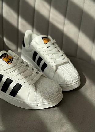 Жіночі кросівки преміум якості adidas superstar black/white and full white7 фото