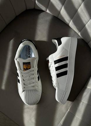 Жіночі кросівки преміум якості adidas superstar black/white and full white8 фото