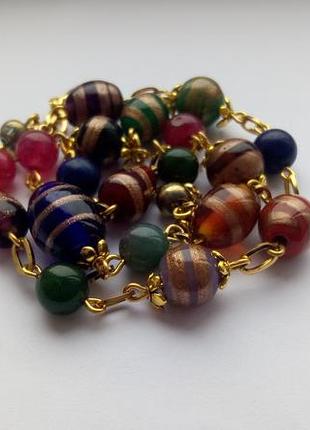 Ожерелье, стекло лэмпворк, натуральный кварц