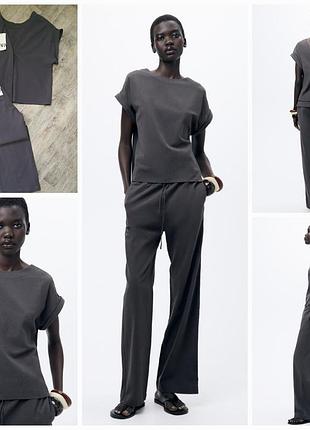 Летний трендовый костюм zara zw collection из смесового льна. new