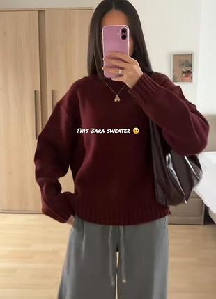 Свитер кофта бордовый красный плоский трикотажный свитер s m zara 3519/115