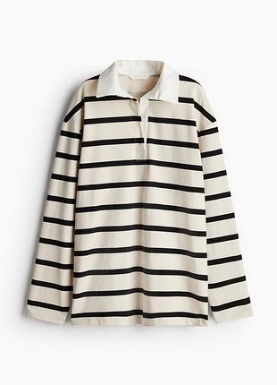 Лонгслів із коміром у смужку, вільний бавовняний тільник поло h&m