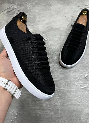 Мужские кеды комбинированные замша /текстиль цвет черный ks 154