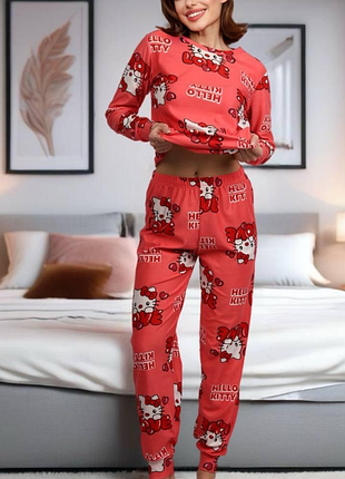 Пижама женская коралловая кофта и штаны п1034