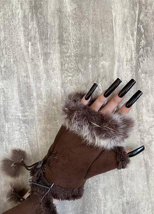 Перчатки с мехом y2k dollskill митенки