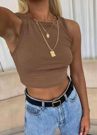 Женский топ укороченный майка американка в рубчик