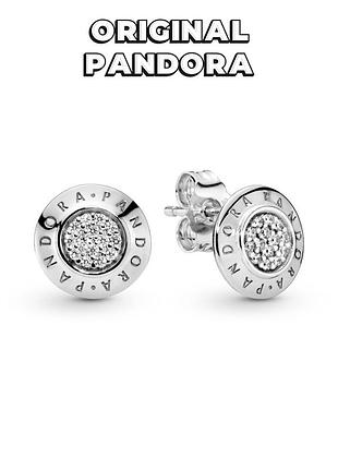 Пандора оригинал из сша раритет 290559cz серьги с логотипом с камнями круглые серебро s925 ale новый с биркой original pandora
