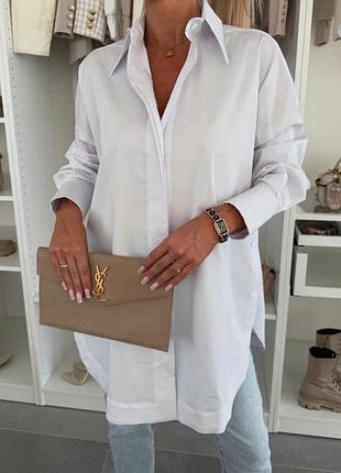 Удлиненная коттоновая рубашка женская рубашка с разрезами