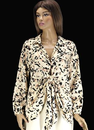 Брендовая сатиновая блузка "new look" с животным принтом. pазмер uk10/eur38.