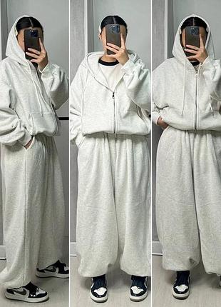 Женский спортивный костюм двойка трикотажный на флисе, женский спортивный костюм двойка кофта на молнии и штаны свободного кроя