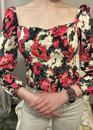 Новая женская кофточка блузка топ резинка с объемными рукавами zara h&m