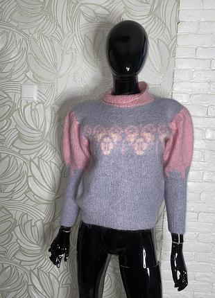 Винтажный свитер с мохером мохерный джемпер с объемными рукавами винтаж мохер