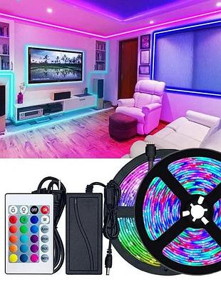 Светодиодная лента smd 5050rgb led 5 м ip65 с пультом и блоком питания 220v, 5м, лента светодиодная 5050