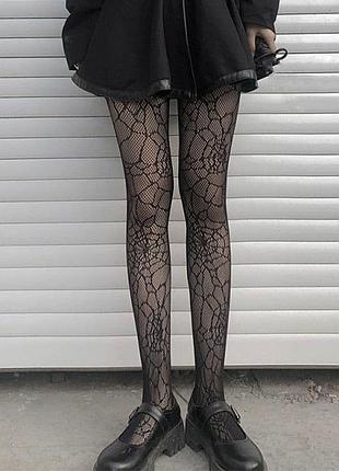 Чорні колготи в сіточку з візерунком павутина панчохи чулки колготки