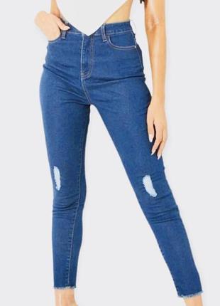 Качественные женские джинсы с потертостями батал высокая посадка boohoo 14/16