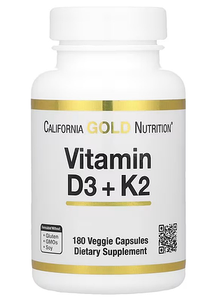 California gold nutrition, вітаміни d3 й k2, 180 рослинних капсул