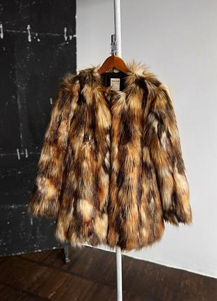 Zara trafaluc womens faux fur brown coat jacket long sleeve pockets женская шуба из искусственного меха