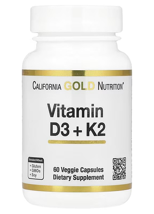 California gold nutrition, вітаміни d3 й k2, 60 рослинних капсул