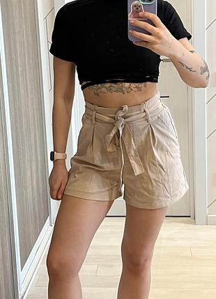 Шорты короткие летние с поясом хлопковые беж