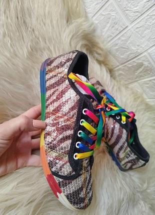 Кеды женские яркие разноцветные пайетки шнуровка кроссовки паетки