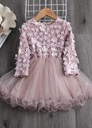 Нарядное платье с длинным рукавом ,фатиновый низ