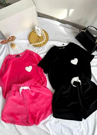 ❗️ 6 кольорів ❗️ піжама шорти і футболка з серцем велюр