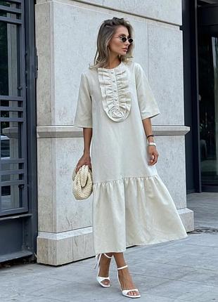 Стильна,елегантна сукня міді натуральний льон,сукня літо,весна