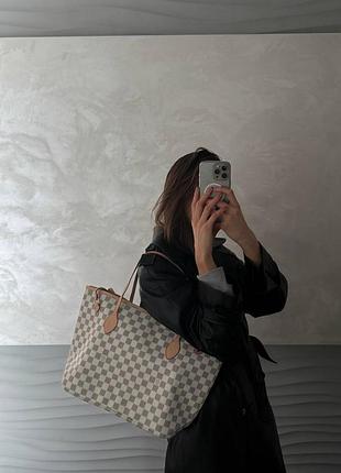 Большая женская сумка shopper, шопер в клеточку, шашки, натуральная кожа, шоппер с длинными ручками