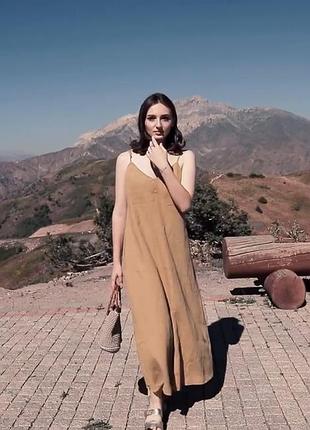 Zara платье в бельевом стиле с разрезом из модала