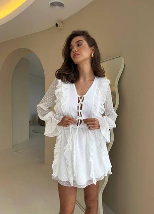 Накладний платіж ❤ сукня шифонова флок з рюшами і рукавами ліхтариками зі шнурівкою