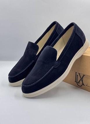 Лофери чоловічі замшеві синього кольору, туфлі з натуральної замші сині лора