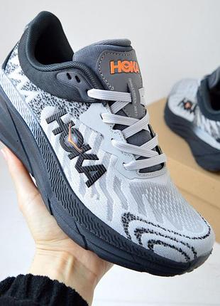 Hoka one one кросівки кеди чоловічі хока сірі з помаранчевим весняні літні демісезонні  низькі текстильні сітка легкі відмінна якість