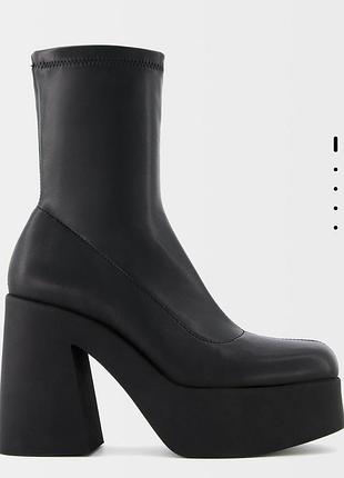 Bershka кожаные ботфорты с высокой платформой