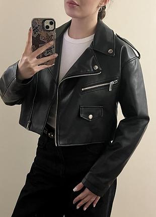Укороченная кожаная куртка new yorker