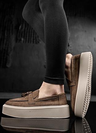 👟 женские лоферы коричневые замша 👟