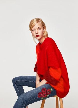 👖 акция разграждая zara джинсы скинни с вышивкой красных маков