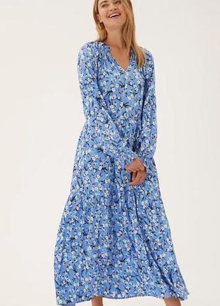 Ярусное платье миди  цветочный принт marks & spencer , вискоза