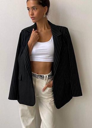 Полосатый классический пиджак на подкладке женский деловой жакет свободного кроя в полоску