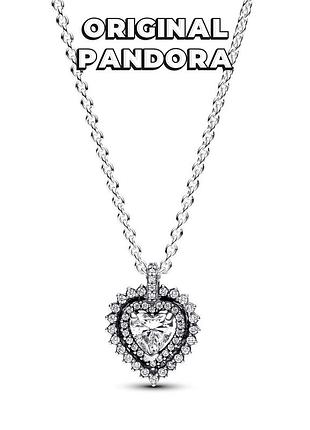 Пандора оригинал из сша 393099c01 сияющее сердце с ореолом колье ожерелье кулон подвеска с камнями серебро s925 ale новая с биркой original pandora